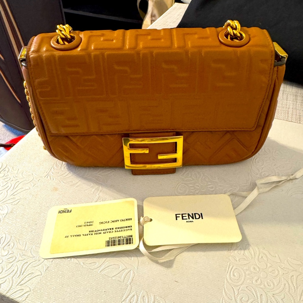 Fendi Embossed Baguette chain bag